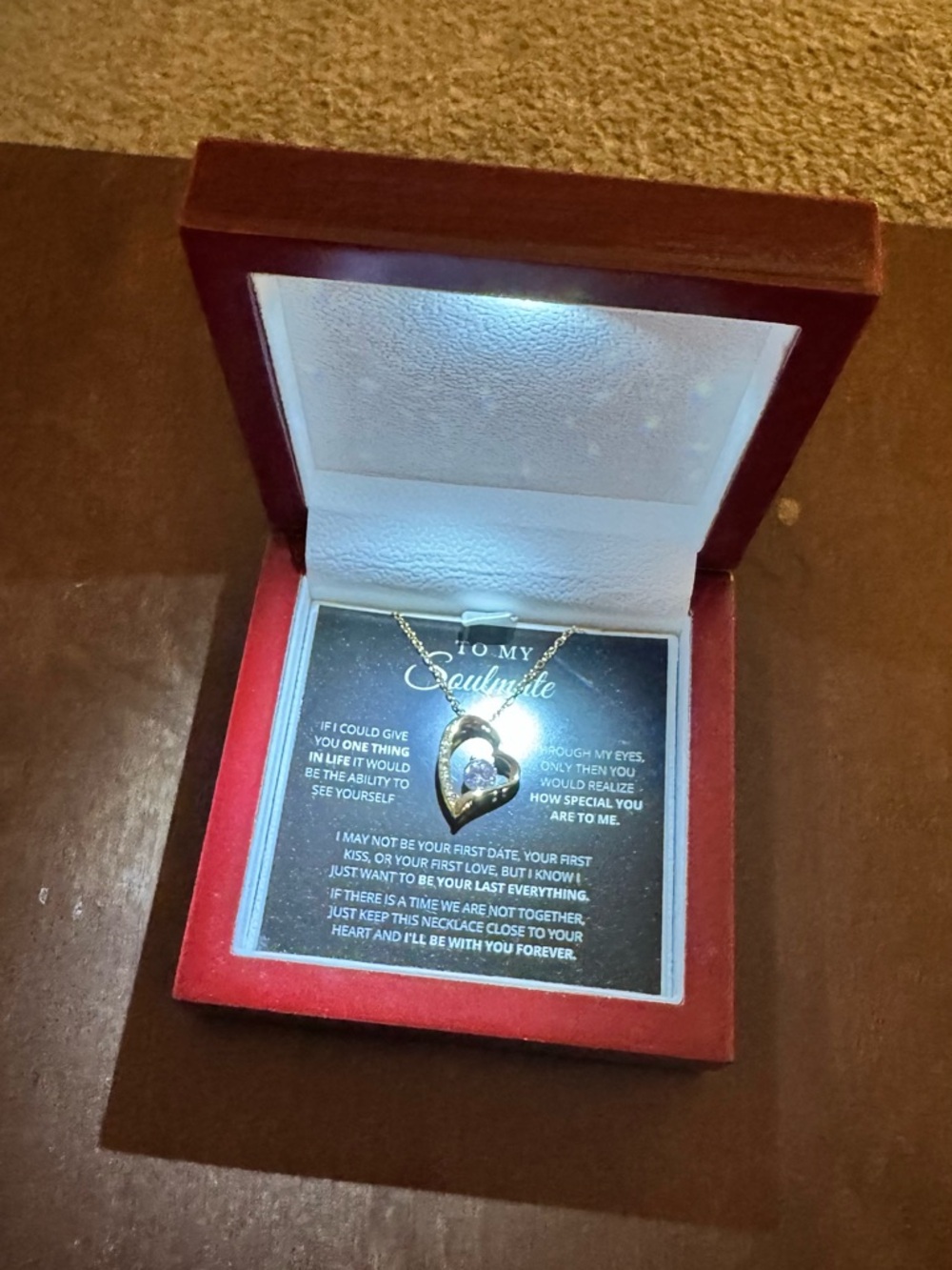 Heart Pendant Necklace in Gold - To My Soulmate